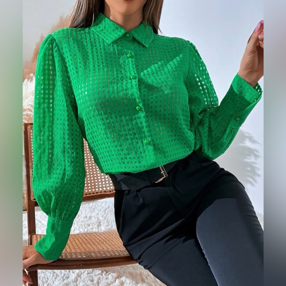 SHEIN Bishop Sleeve Button Front shirt. Size: L NWOT